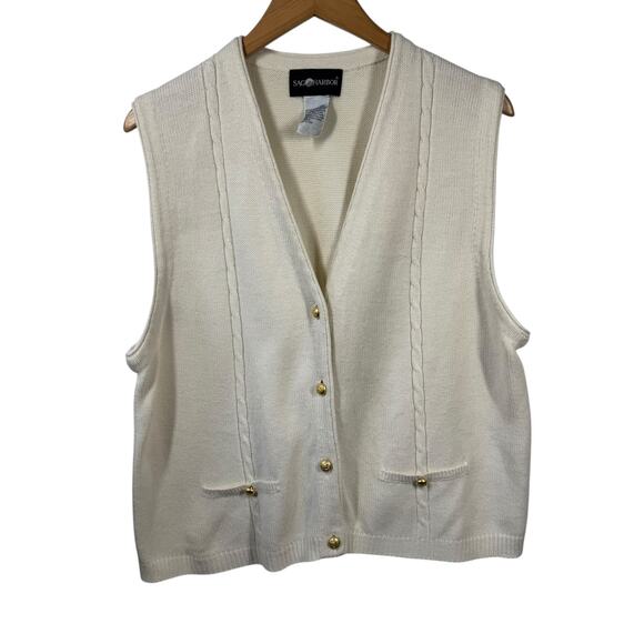 Sag Harbor Sweater Vest Women XL Cream Gold Tone Buttons Clean Girl Coastal - Picture 1 of 6